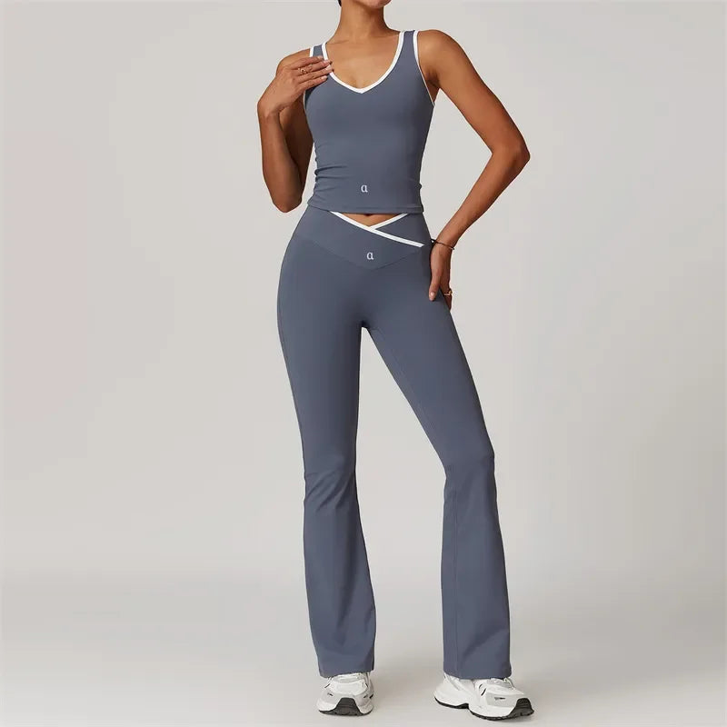 Yoga Set Women Two Pieces Bralette Gym Tracksuits Bra Fitness Shorts Fared Pant Workout Sports