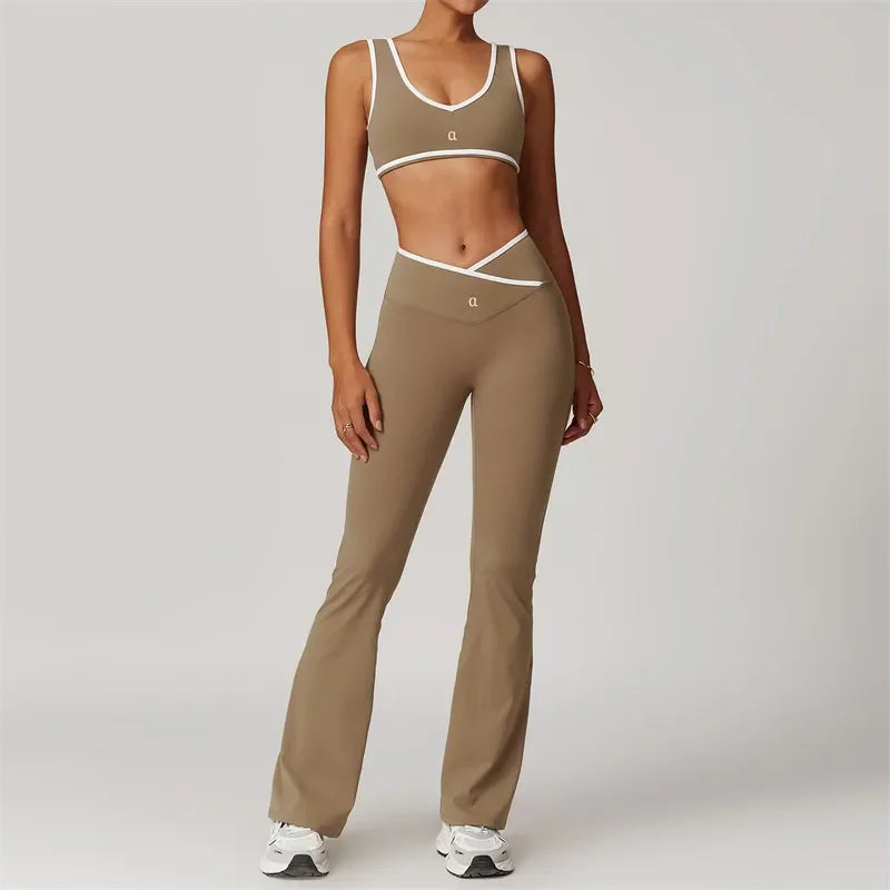 Yoga Set Women Two Pieces Bralette Gym Tracksuits Bra Fitness Shorts Fared Pant Workout Sports