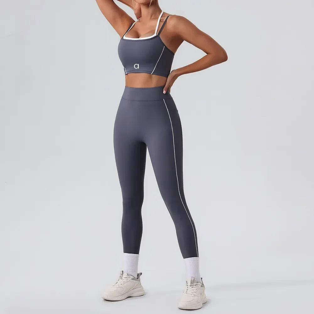 Yoga Set Women Two Pieces Bralette Gym Tracksuits Bra Fitness Shorts Fared Pant Workout Sports