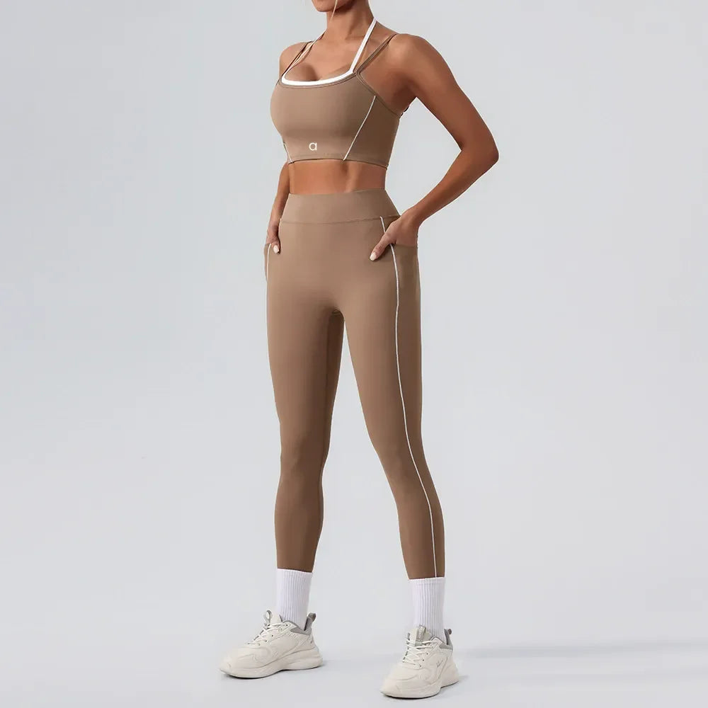 Yoga Set Women Two Pieces Bralette Gym Tracksuits Bra Fitness Shorts Fared Pant Workout Sports