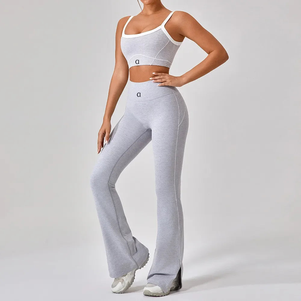 Yoga Set Women Two Pieces Bralette Gym Tracksuits Bra Fitness Shorts Fared Pant Workout Sports