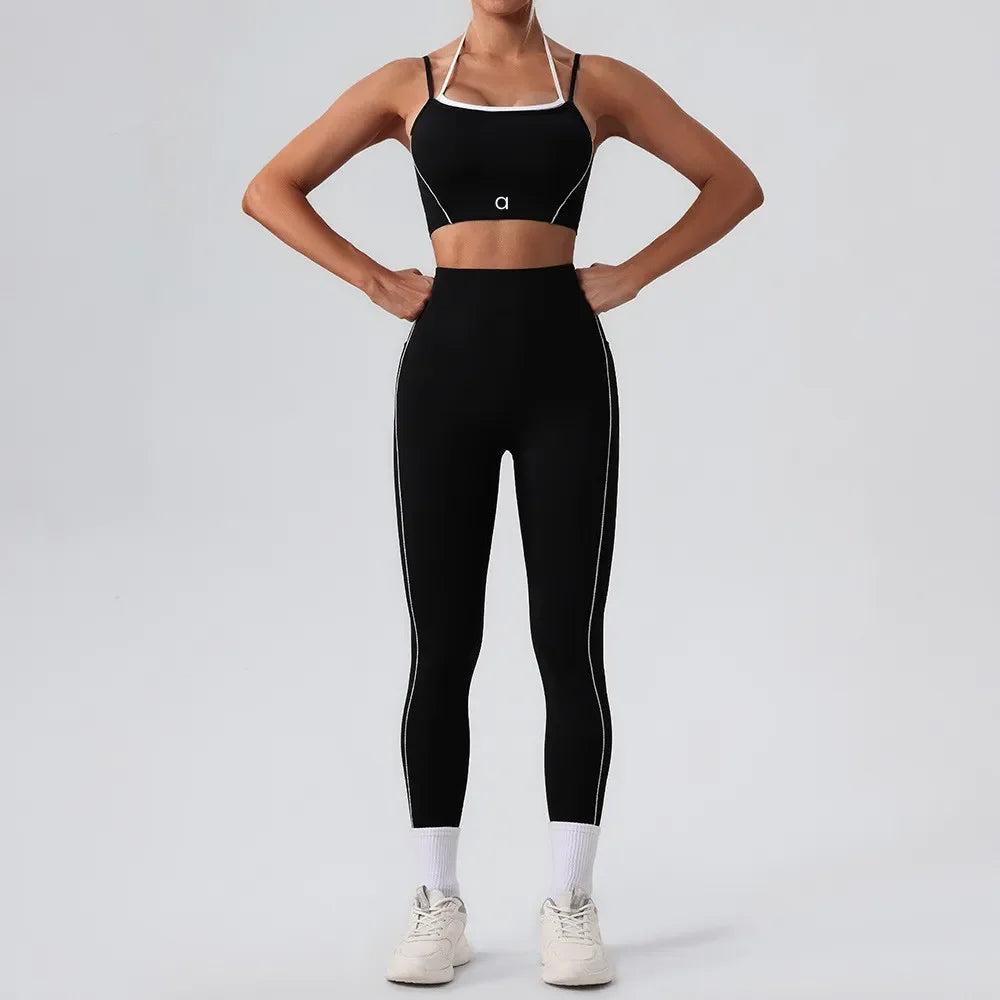 Yoga Set Women Two Pieces Bralette Gym Tracksuits Bra Fitness Shorts Fared Pant Workout Sports