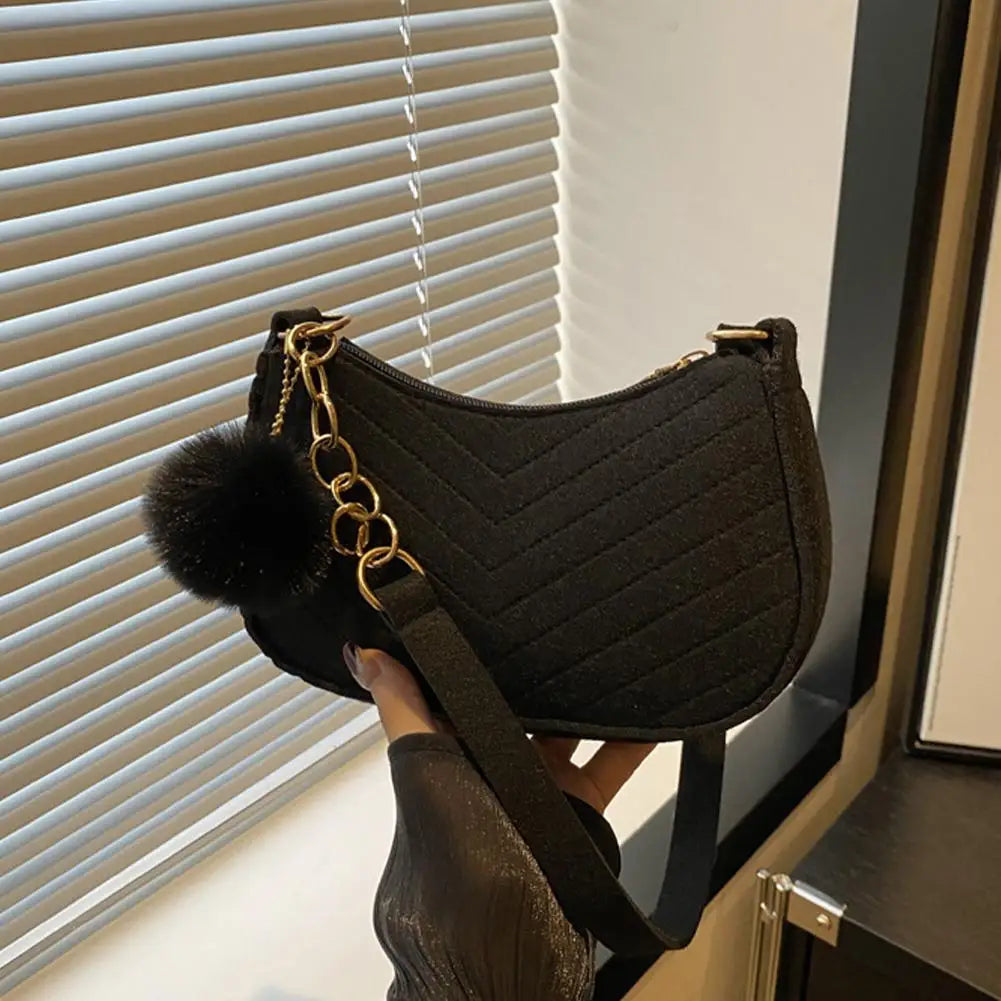 Winter Felt Bag Pom Pom Solid Color Underarm Shoulder Bag Small Square Purse Fashion Crossbody Bag Casual Cute Gift For Woman