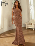 Missord Red Sequin Wedding Party Dresses Women Spaghetti Strap V-neck Bodycon Maxi Mermaid Prom Evening Dress Long Formal Gown