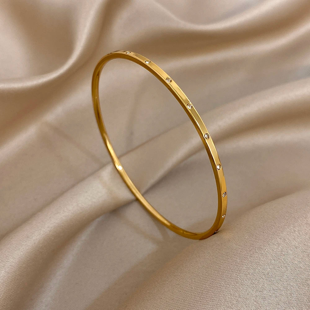 3Style Design Stainless Steel Open Bangle Fashion Half-wavy Diamond-encrusted Fine Bracelet For Women Men European American New