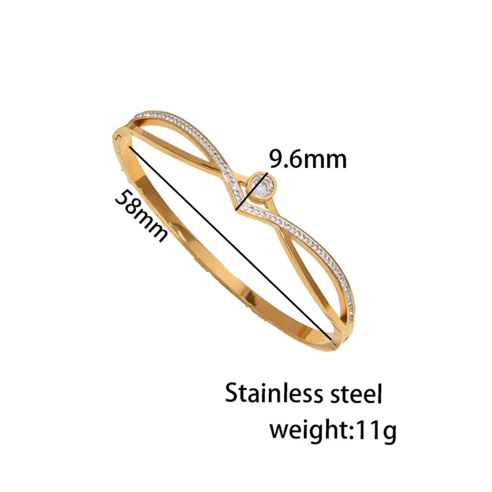 Vintage Rhinestone Cross Shape Bangles Zircon Bracelets for Women Gold Color Geometric Crystal Bangles Jewelry