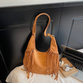 LEFTSIDE Design Faux Suede Shoulder Bags for Women 2025 Tassels Crossbody Bag Females Retro New Luxury Handbags and Purses