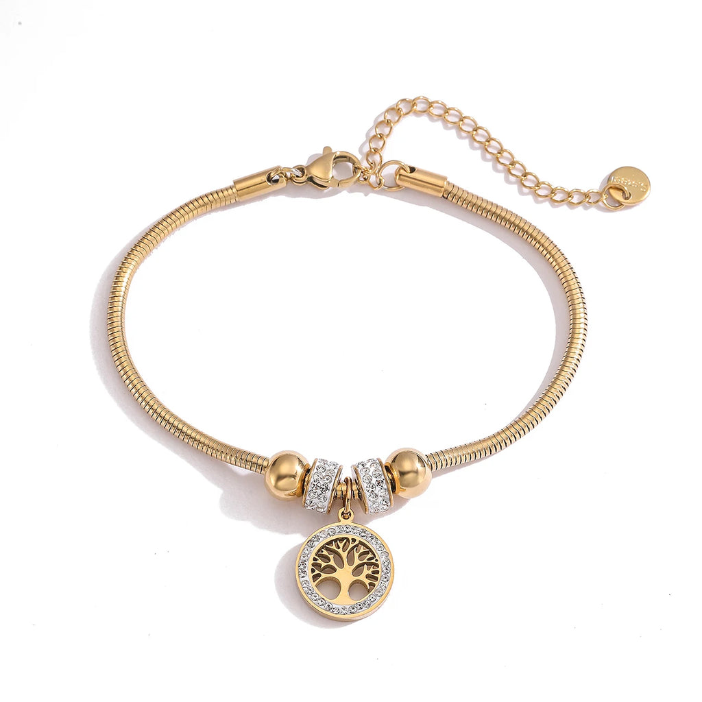 Trendy Gold Color 316L Stainless Steel Party Jewelry Femme Bijoux Multilayer Life Tree Heart Charm Bracelets For Women