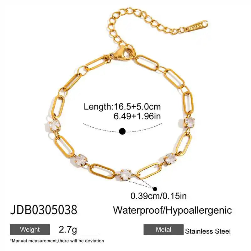 Uworld Delicate Bling Hollow Bracelet With White Rhinestones Layered Jewelry For Women PVD Gold Plated Stainless Steel Bracelets