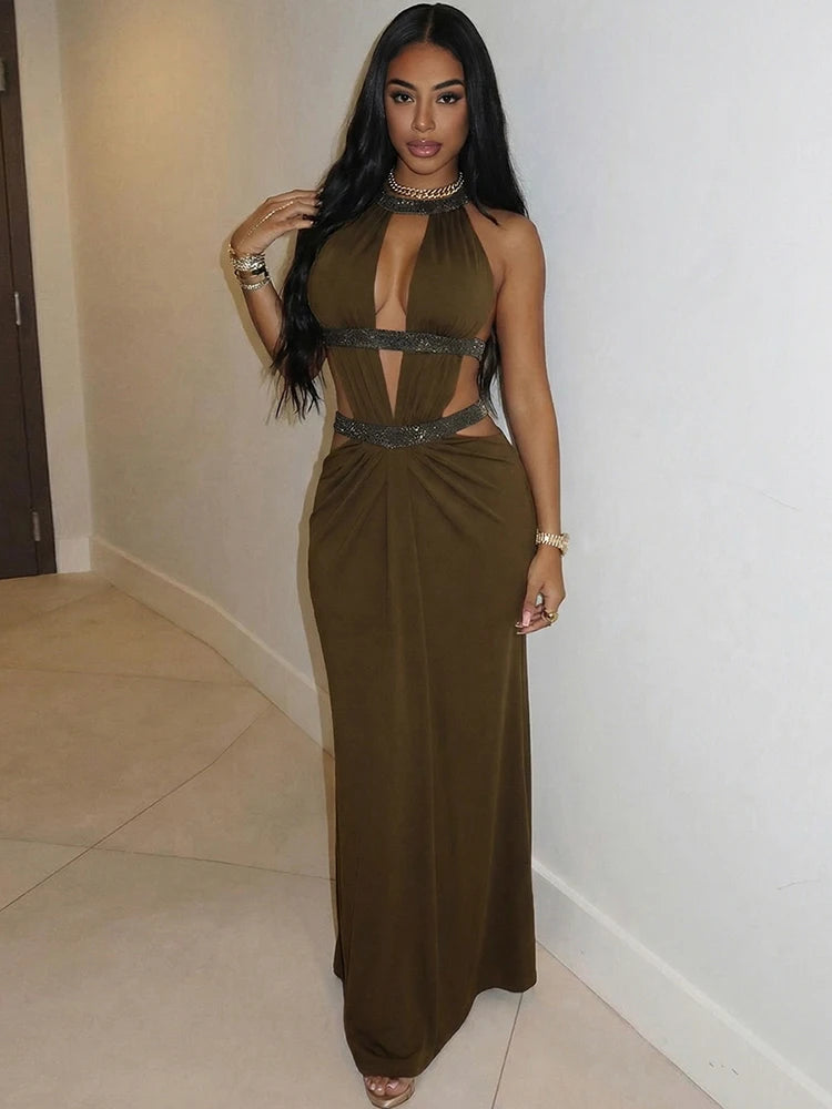 Sisterlinda Elegant Dress Women Chic Backless Patchwork Sparkle Bandage Irregular Sleeveless Sexy Beach Vacation Hottie Vestidos