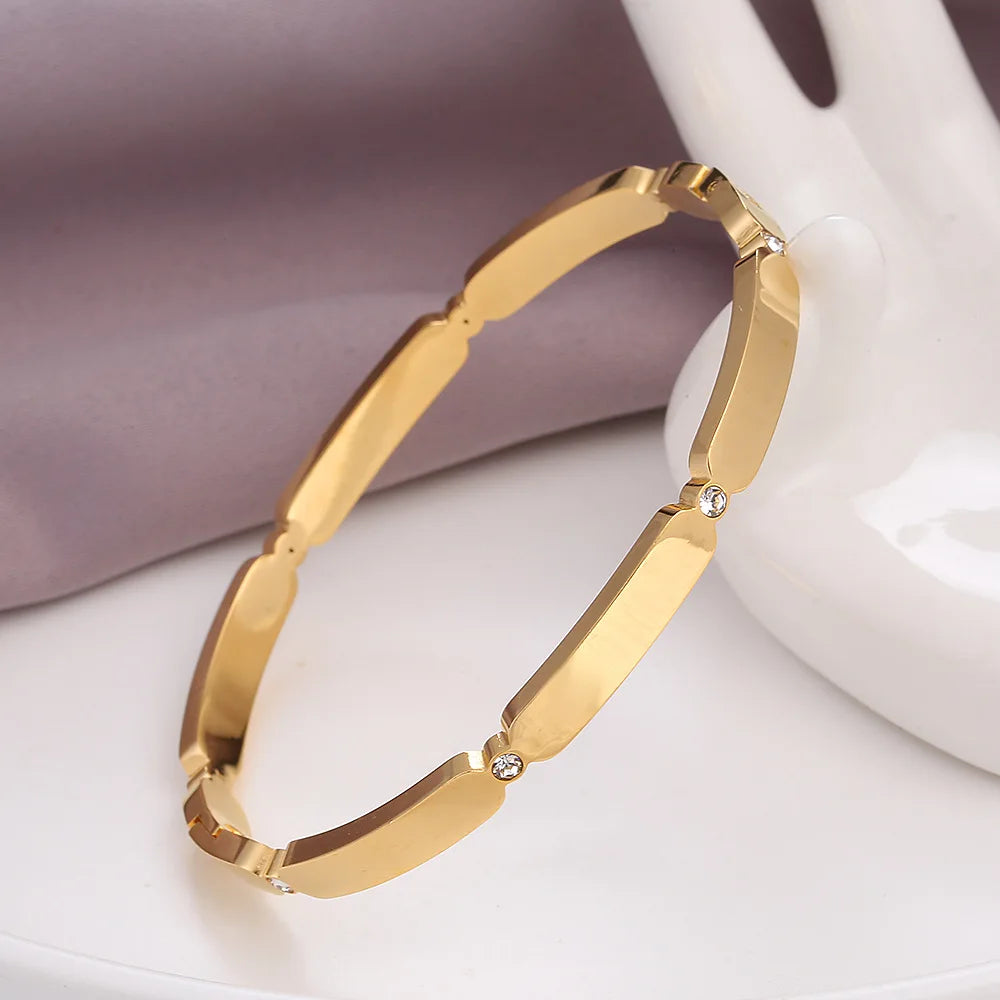 New Design Gold Color Zircon And Cross Nut Nail Bracelet & Bangles For Woman Metal Stainless Steel Waterproof  Jewelry Wholesale