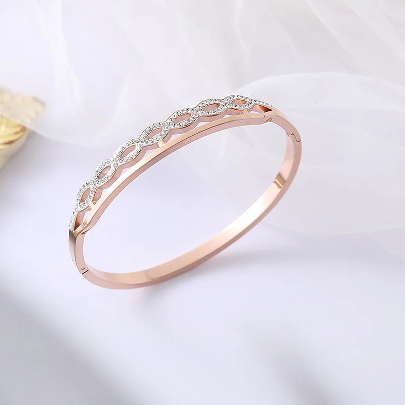 New Design Gold Color Zircon And Cross Nut Nail Bracelet & Bangles For Woman Metal Stainless Steel Waterproof  Jewelry Wholesale