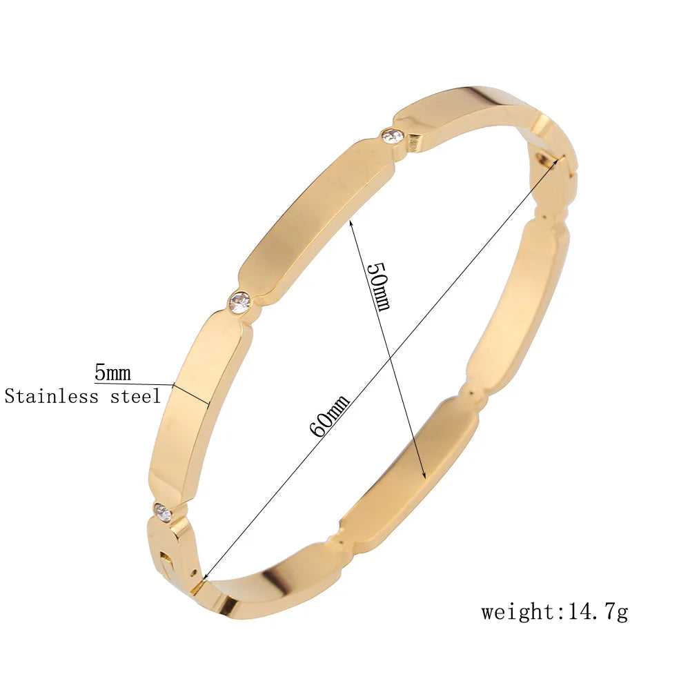 New Design Gold Color Zircon And Cross Nut Nail Bracelet & Bangles For Woman Metal Stainless Steel Waterproof  Jewelry Wholesale