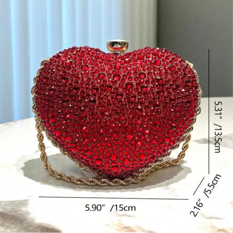 Luxury Diamond Inlay Heart Shape Crystal Clutch Purse Stones Evening Wedding Party Shoulder Bag Handle Rhinestone Mini Handbags