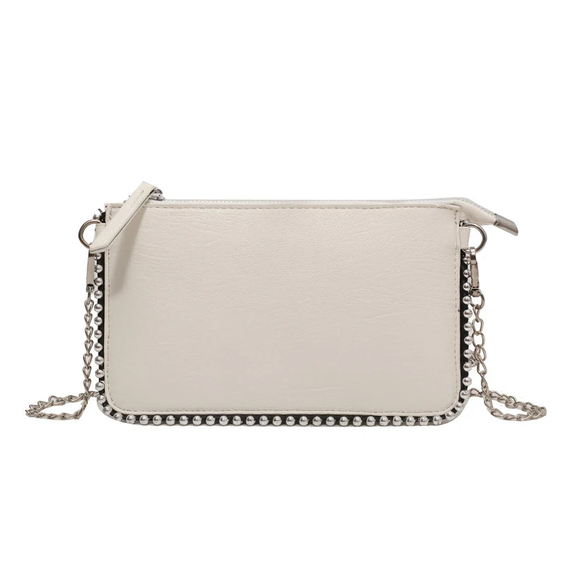 Solid color Black Crossbody Bags For Women Beading Chain Mobile Phone Purses Fashion Shoulder Messenger Bag
