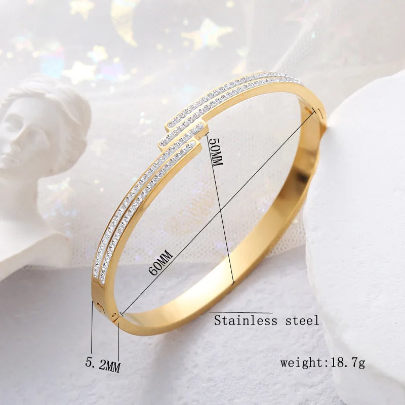 New Design Gold Color Zircon And Cross Nut Nail Bracelet & Bangles For Woman Metal Stainless Steel Waterproof  Jewelry Wholesale
