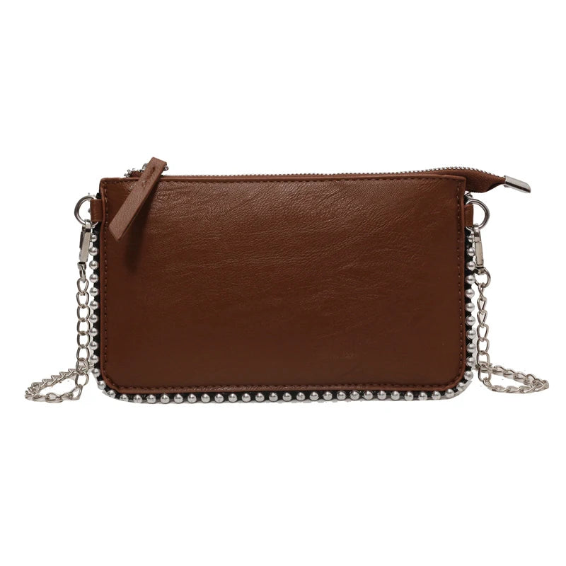 Solid color Black Crossbody Bags For Women Beading Chain Mobile Phone Purses Fashion Shoulder Messenger Bag