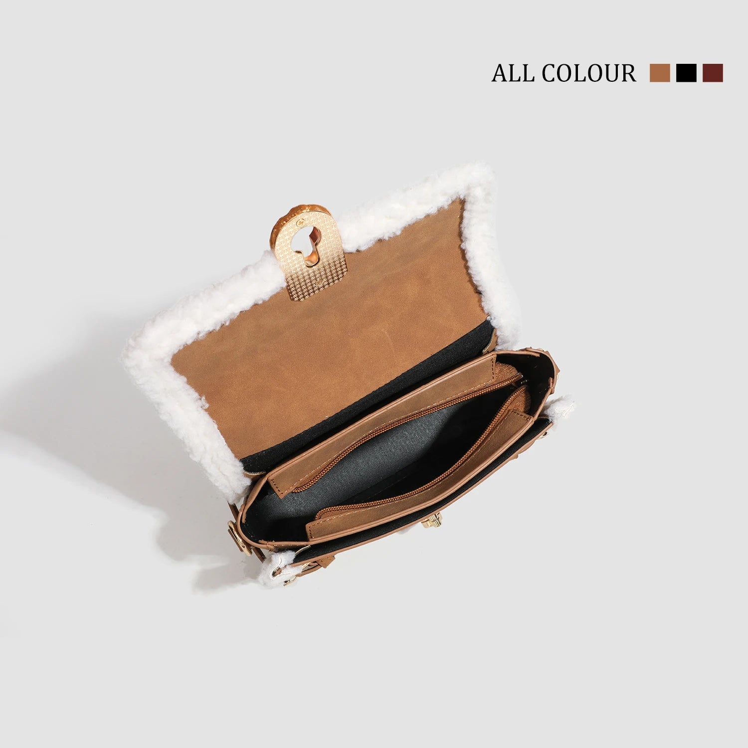 High Quality Burgundy Chic Lock Crossbody Bag 2025 New Women's Lamb Wool Splicing Shoulder Bags Fashion Elegant Ladies Handbag