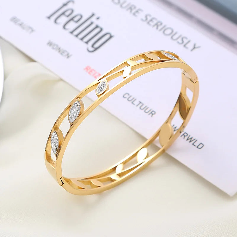 New Design Gold Color Zircon And Cross Nut Nail Bracelet & Bangles For Woman Metal Stainless Steel Waterproof  Jewelry Wholesale