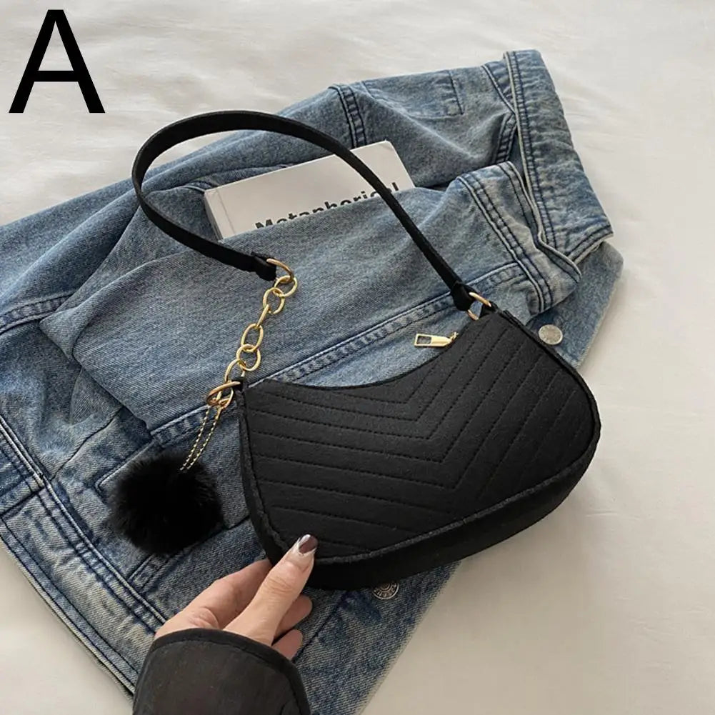 Winter Felt Bag Pom Pom Solid Color Underarm Shoulder Bag Small Square Purse Fashion Crossbody Bag Casual Cute Gift For Woman