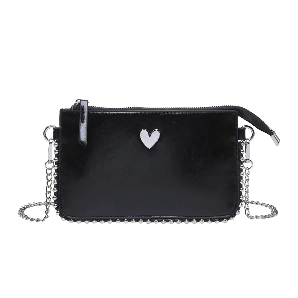 Solid color Black Crossbody Bags For Women Beading Chain Mobile Phone Purses Fashion Shoulder Messenger Bag