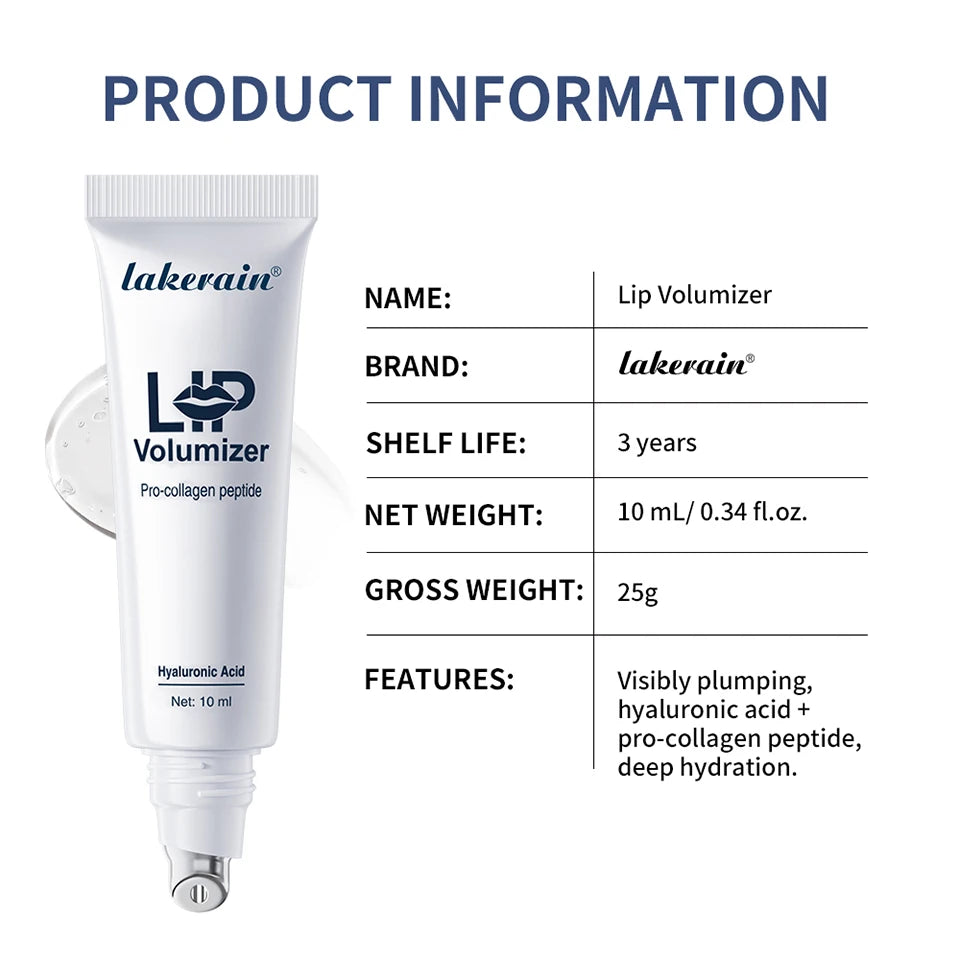 Lakerain Hyaluronic Acid Instant Lip Plumping Lip Oil Lip Line Reduction Lip Care Essence Lip Gloss Women Moisturizing Lip Tint