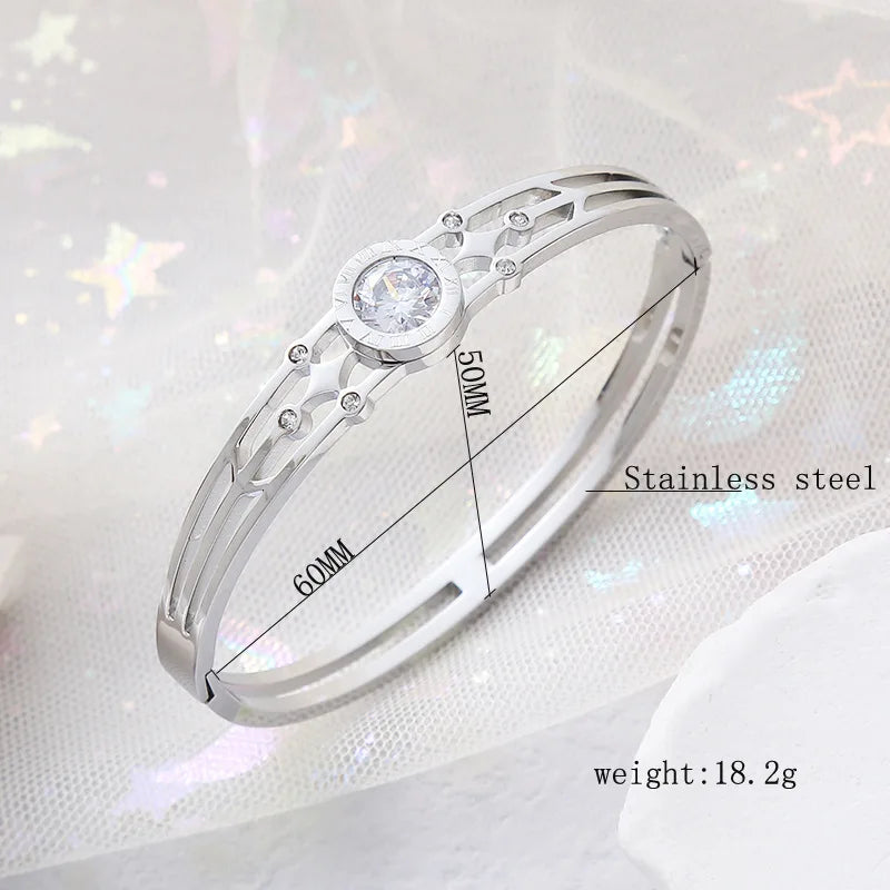 New Design Gold Color Zircon And Cross Nut Nail Bracelet & Bangles For Woman Metal Stainless Steel Waterproof  Jewelry Wholesale