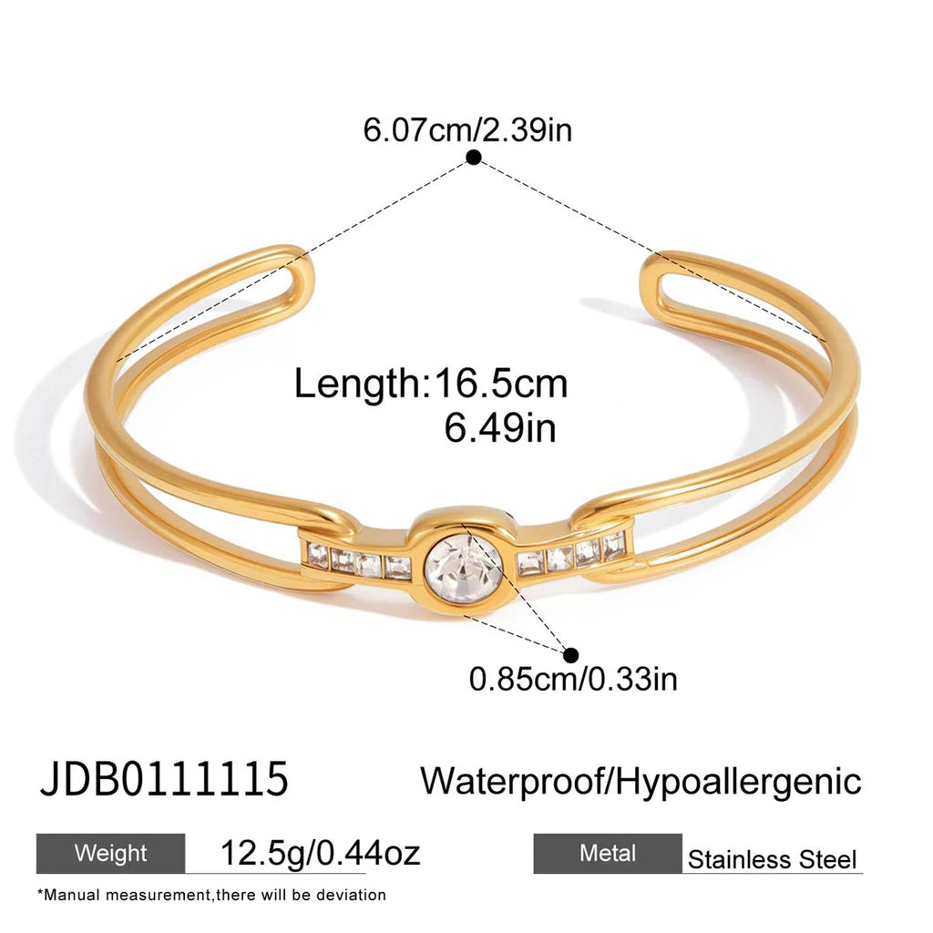 Uworld Delicate Bling Hollow Bracelet With White Rhinestones Layered Jewelry For Women PVD Gold Plated Stainless Steel Bracelets