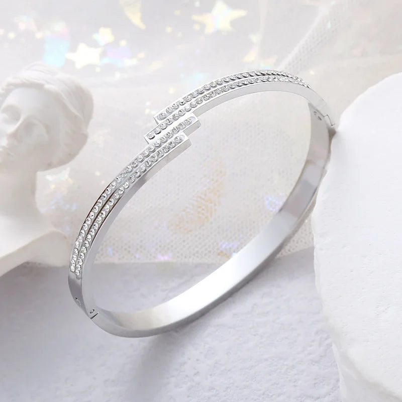 New Design Gold Color Zircon And Cross Nut Nail Bracelet & Bangles For Woman Metal Stainless Steel Waterproof  Jewelry Wholesale