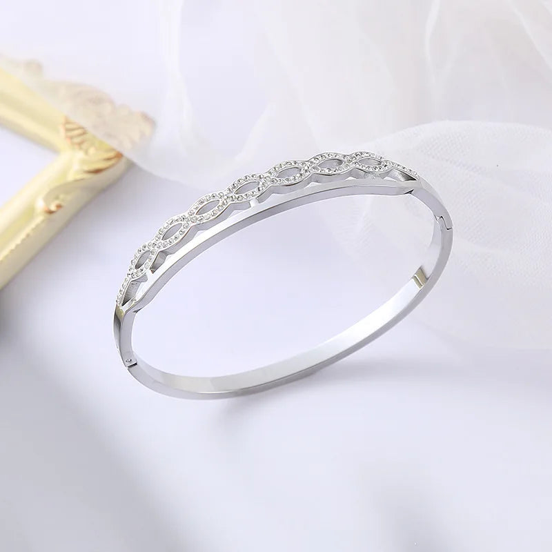 New Design Gold Color Zircon And Cross Nut Nail Bracelet & Bangles For Woman Metal Stainless Steel Waterproof  Jewelry Wholesale