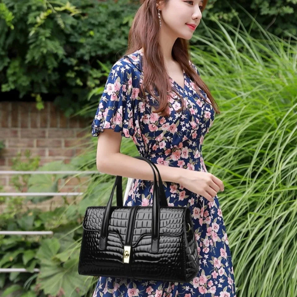 Luxury Shoulder Tote Bag Alligator Patent Leather Hand Bags for Women 2025 Designer Daily commuting Handbags HIgh Quality Sac