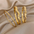 3Style Design Stainless Steel Open Bangle Fashion Half-wavy Diamond-encrusted Fine Bracelet For Women Men European American New