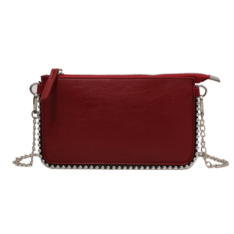 Solid color Black Crossbody Bags For Women Beading Chain Mobile Phone Purses Fashion Shoulder Messenger Bag