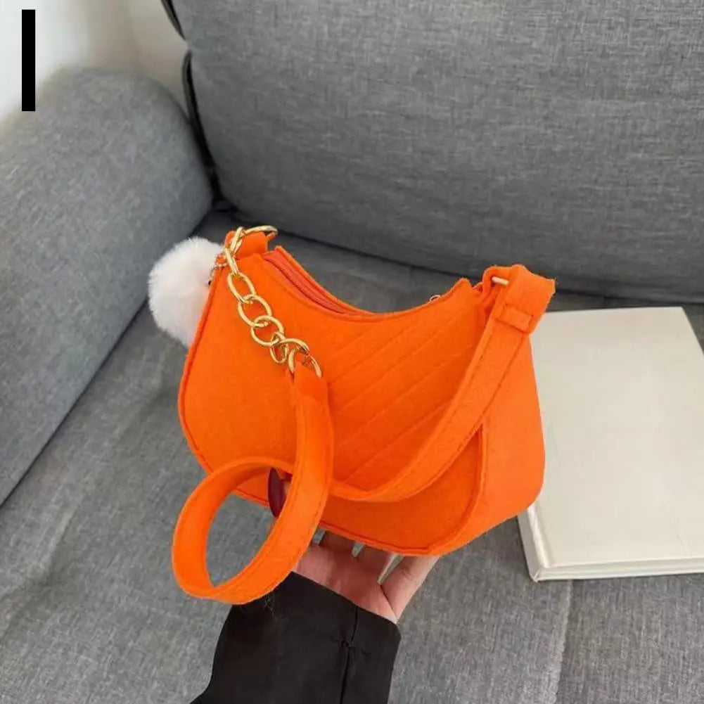 Winter Felt Bag Pom Pom Solid Color Underarm Shoulder Bag Small Square Purse Fashion Crossbody Bag Casual Cute Gift For Woman